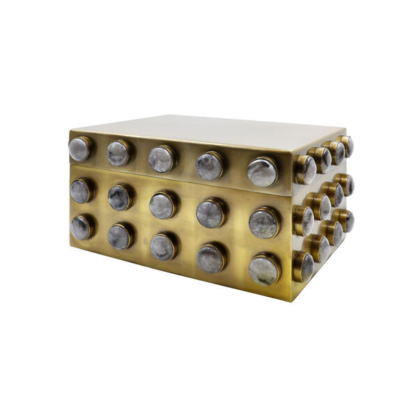 Brass 8-Inch Rectangular Decorative Box with Resin, image 2